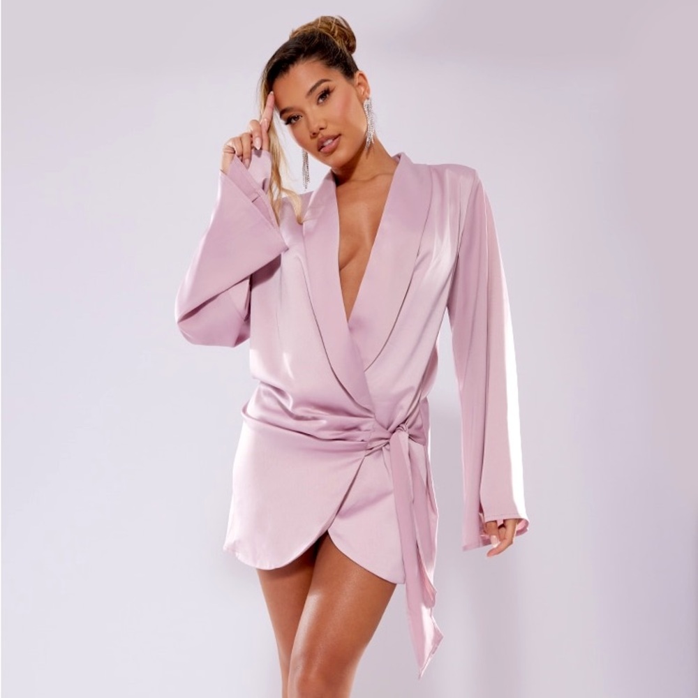 Rose Extreme Plunge Tie Detail Shift Blazer Dress